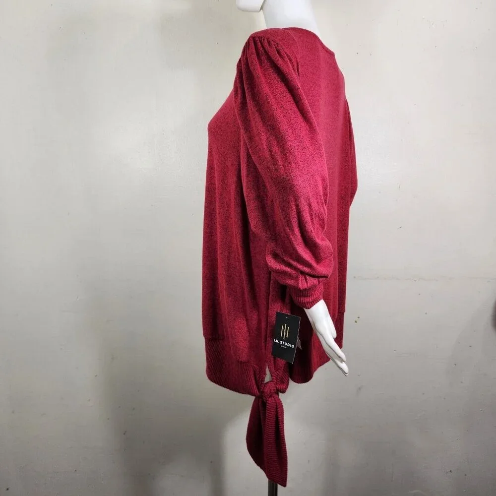 I.N.Studio Womens Size 2 X Red Lightweight Sweater Plus SideTie and Neck -23 - Picture 4 of 11